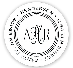 White Monogram Round Address Labels